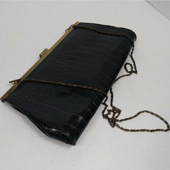 Jessica McClintock Vegan Crocodile Skin Leather Clutch - Picture 5 of 9